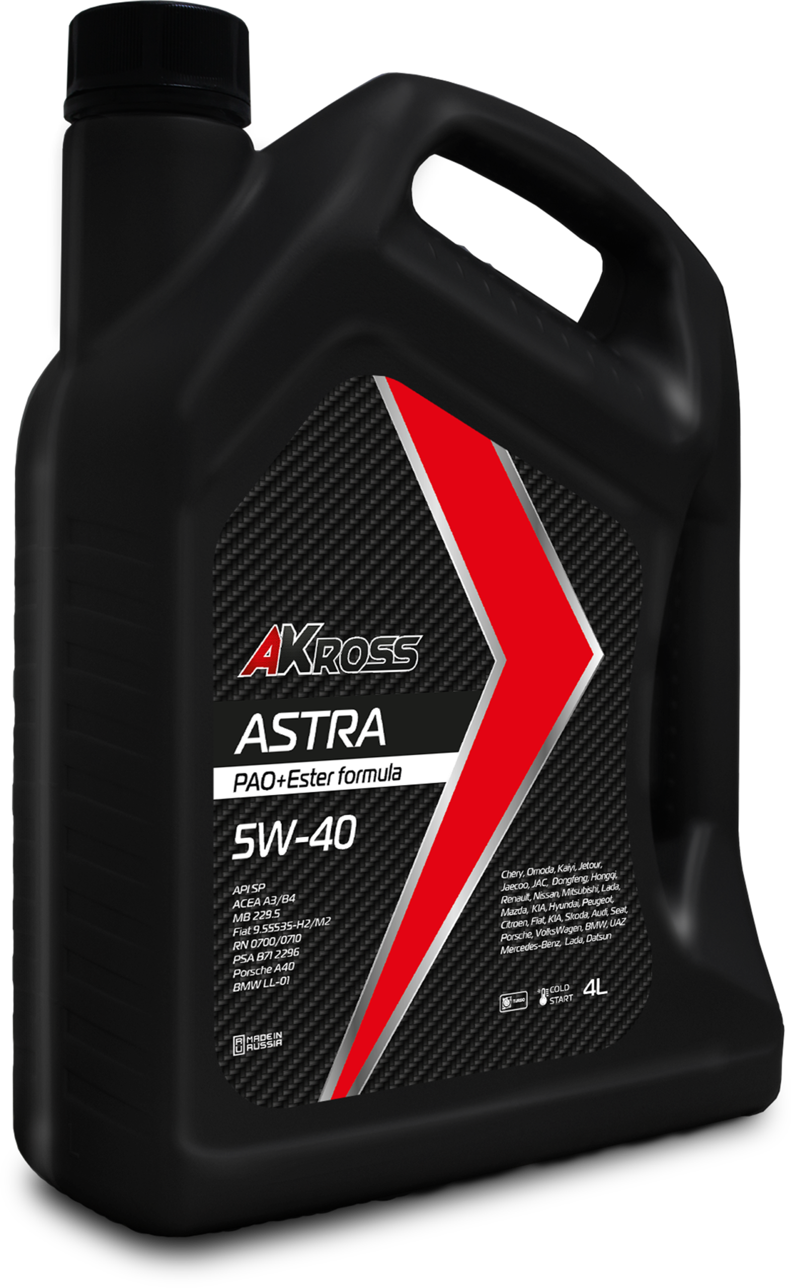 Синтетическое моторное масло AKross Astra 5W-40 SP A3/B4 PAO+Ester formula 4 л